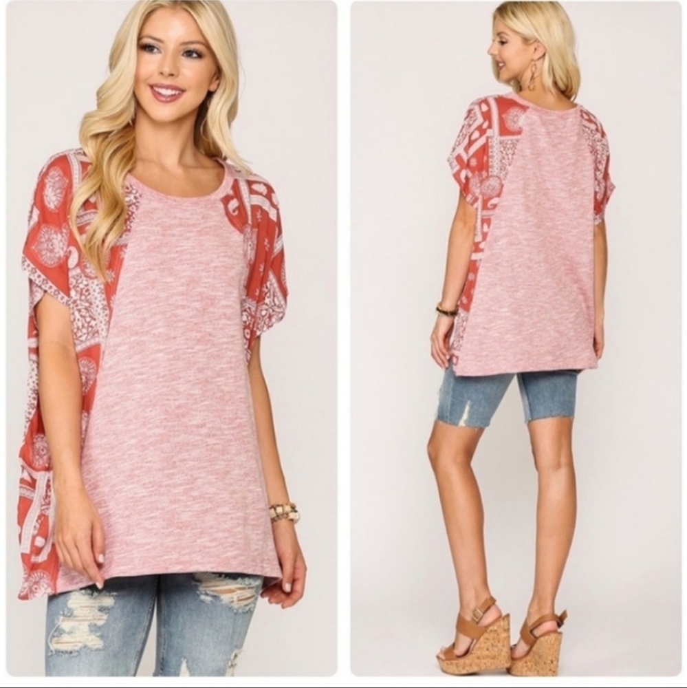 Red Tunic 2-Print Top - Size L